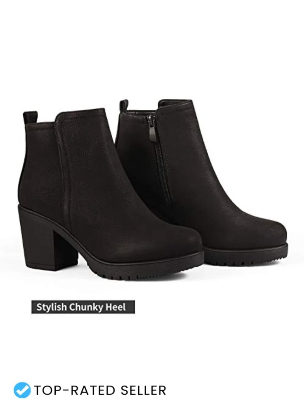 Faux Leather Ankle Booties with Block Heel & Side Zipper, Women's Chunky Heel